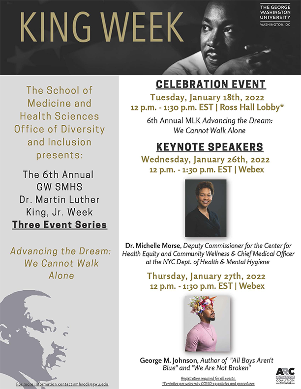 Image displaying the 6th annual GW SMHS Dr. Martin Luther King, Jr. Week Three Event Series information