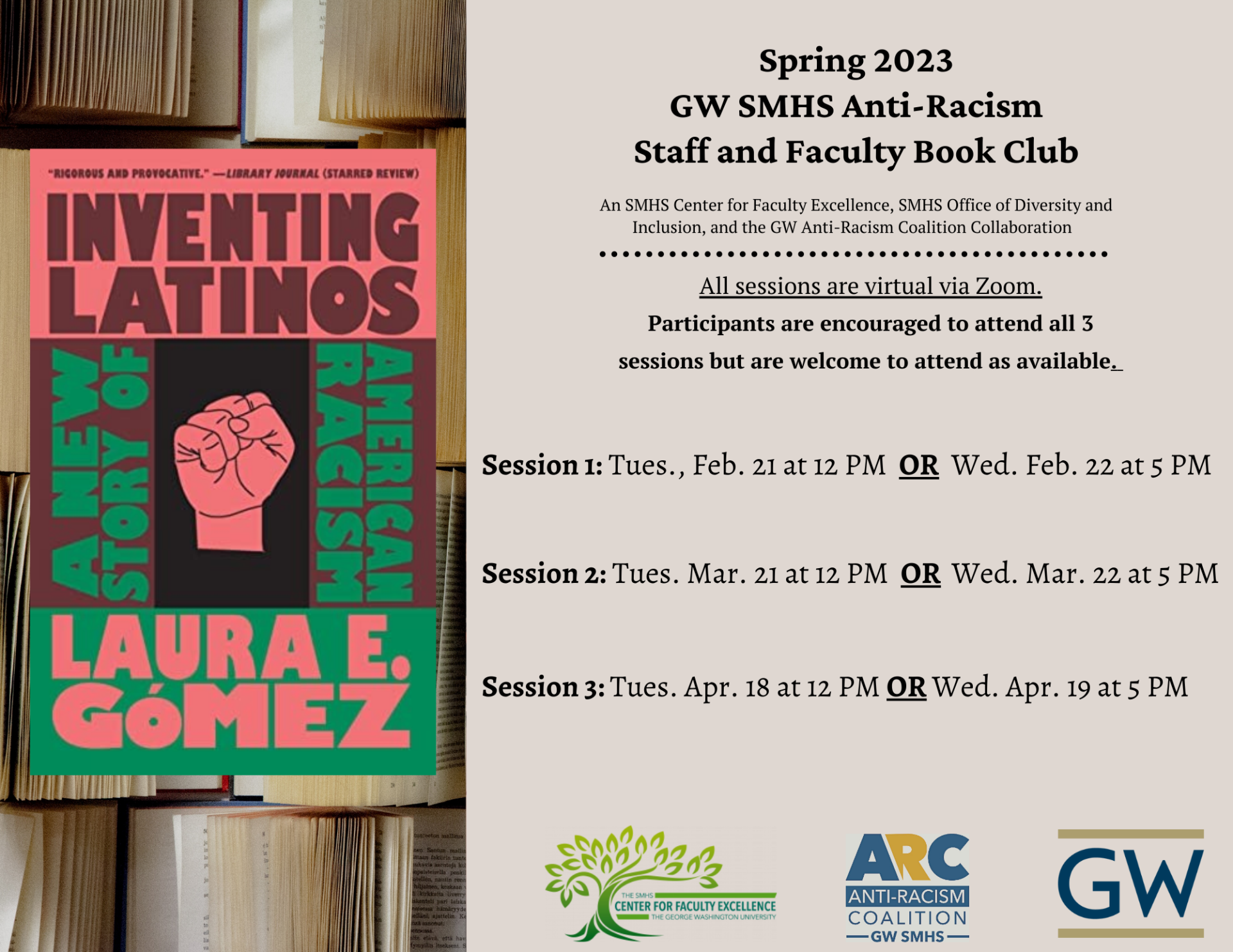 Flyer promoting inventing latinos book club selection