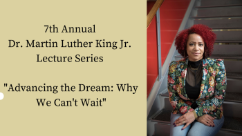 Left: 7th annual MLK lecture series Right: Photo of Nikole Hannah-Jones 