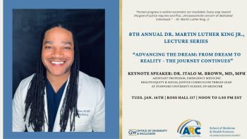 right side: 8th annual Dr. martin luther king jr. lecture series on Jan. 16th 2024. left side: picture of Dr. Italo Brown